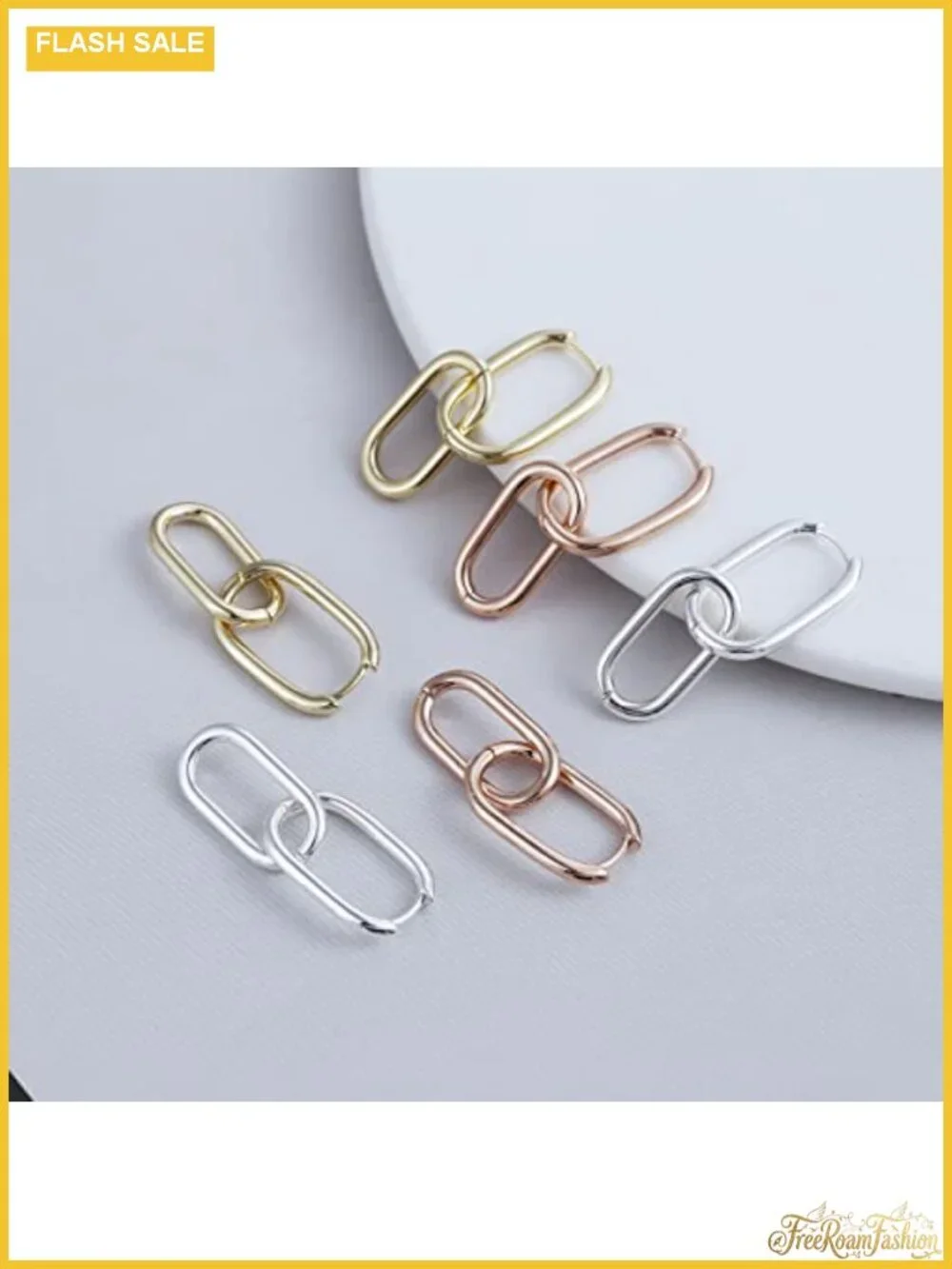 14K Gold Plated Paperclip Huggie Hoop Earrings Chunky Chain Link Earrings for